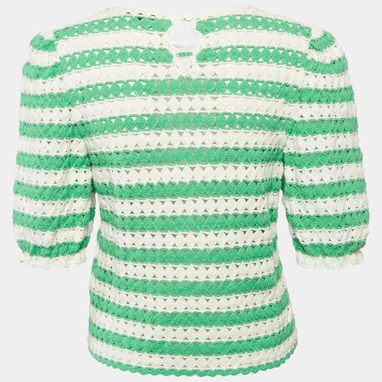 Pre Owned Maje Green/White Cotton Crochet Knit Top M