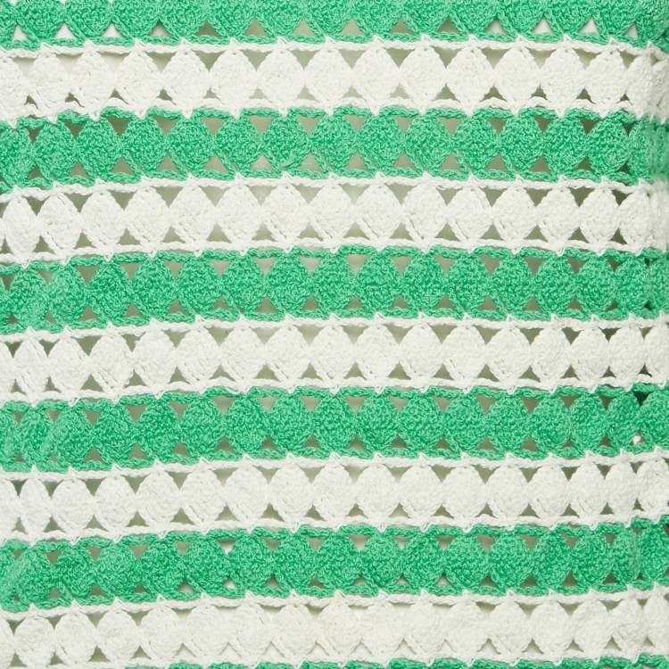 Pre Owned Maje Green/White Cotton Crochet Knit Top M