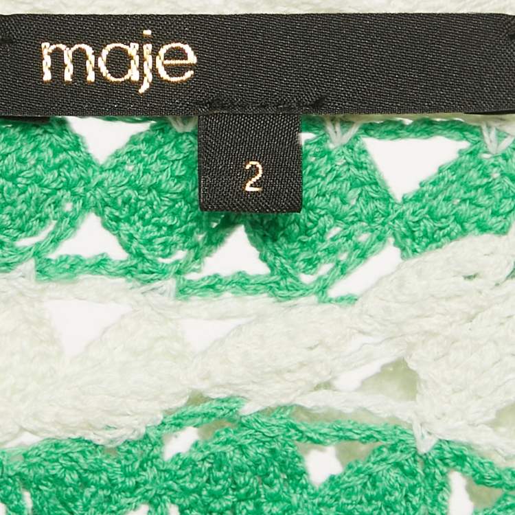 Pre Owned Maje Green/White Cotton Crochet Knit Top M