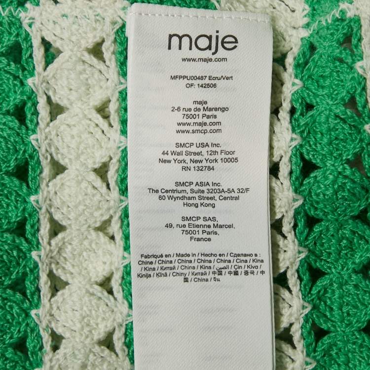 Pre Owned Maje Green/White Cotton Crochet Knit Top M