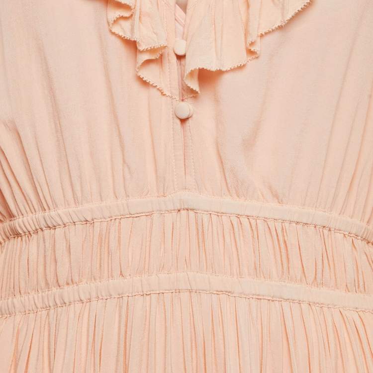 Pre Owned Maje Orange Crepe Ruffled Mini Dress L