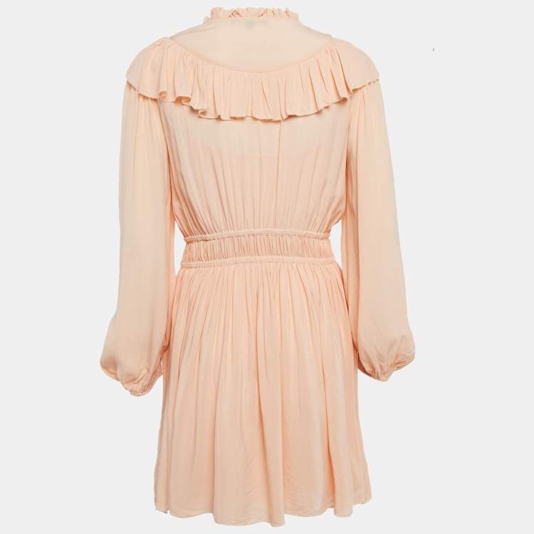 Pre Owned Maje Orange Crepe Ruffled Mini Dress L
