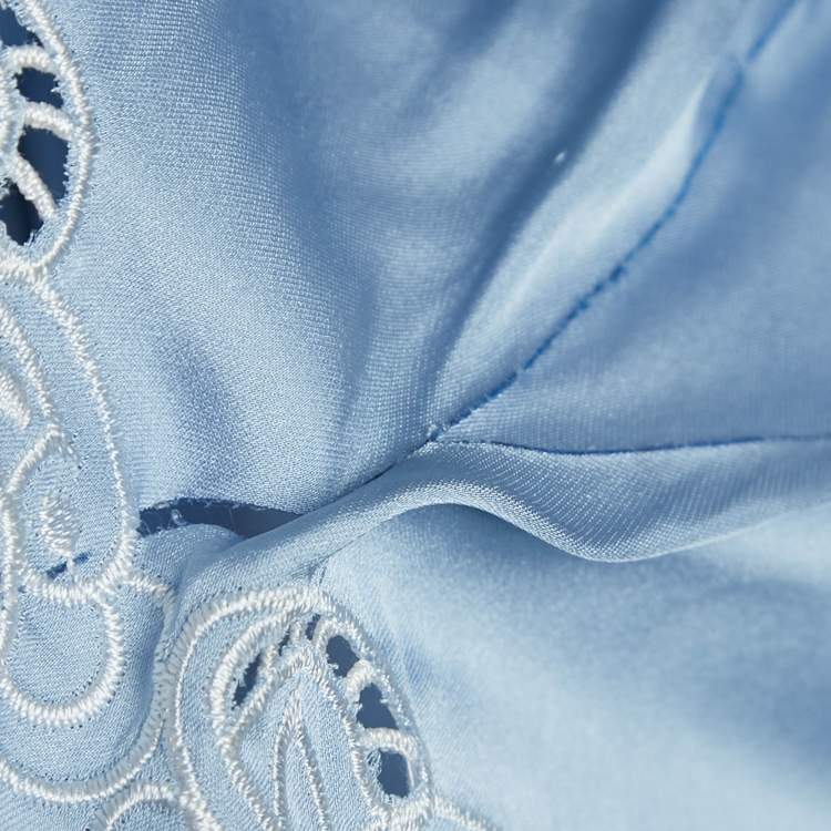 مملوكة مسبقًا Maje Blue Embroidered Satin Mini Dress L