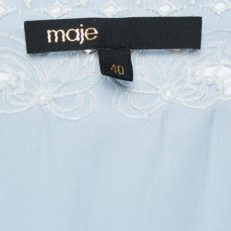 مملوكة مسبقًا Maje Blue Embroidered Satin Mini Dress L