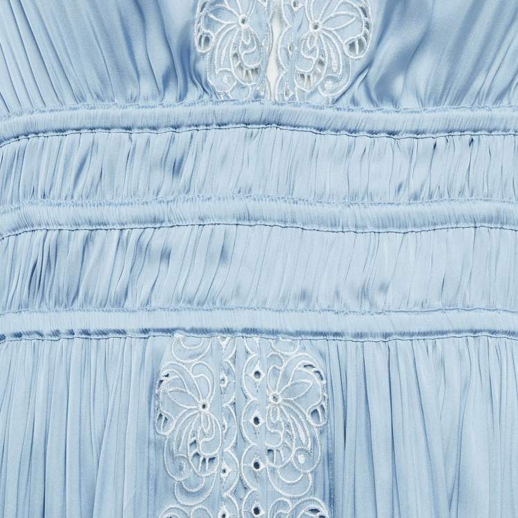 مملوكة مسبقًا Maje Blue Embroidered Satin Mini Dress L