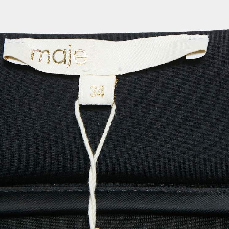 Pre Owned Maje Black Jersey Bead Embellished Mini Skirt XS
