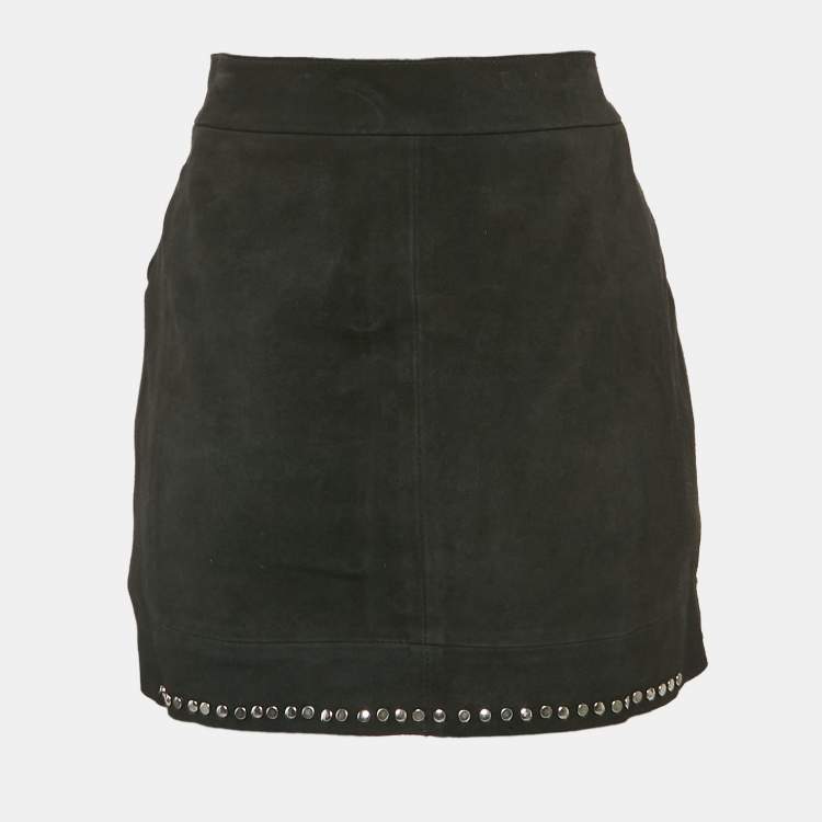 Pre Owned Maje Black Suede Stud Detail Mini Skirt M