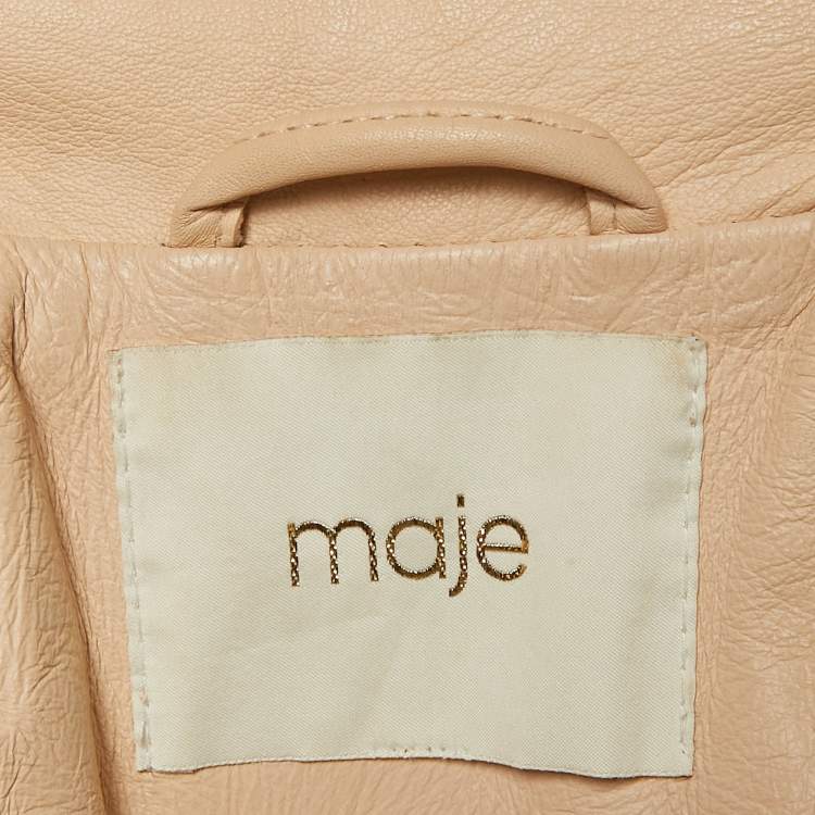 Pre Owned Maje Pink Nude Leather Zip-Up Biker Jacket M