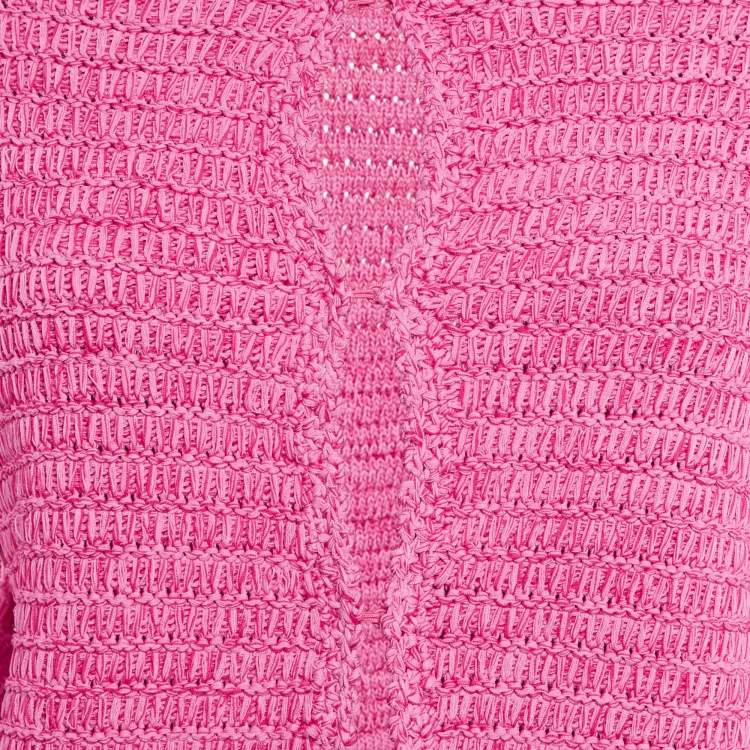 Pre Owned Maje Fuchsia Pink Chunky Crochet Knit Madona Cardigan L