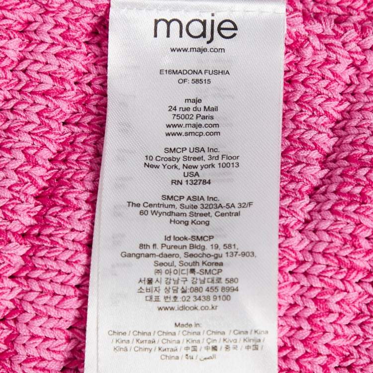 Pre Owned Maje Fuchsia Pink Chunky Crochet Knit Madona Cardigan L