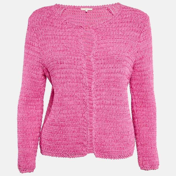Pre Owned Maje Fuchsia Pink Chunky Crochet Knit Madona Cardigan L