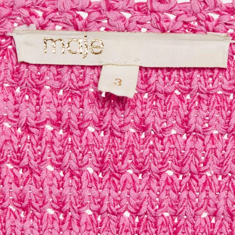 Pre Owned Maje Fuchsia Pink Chunky Crochet Knit Madona Cardigan L