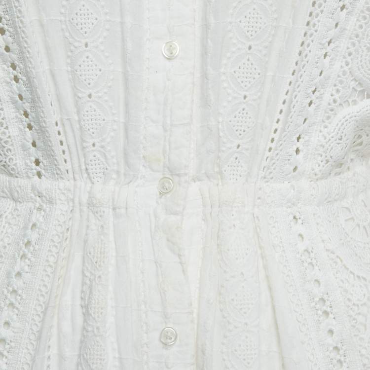 Pre Owned Maje White Lace Button Front Midi Dress S