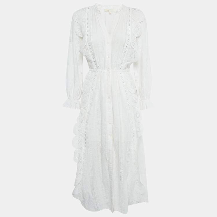 Pre Owned Maje White Lace Button Front Midi Dress S