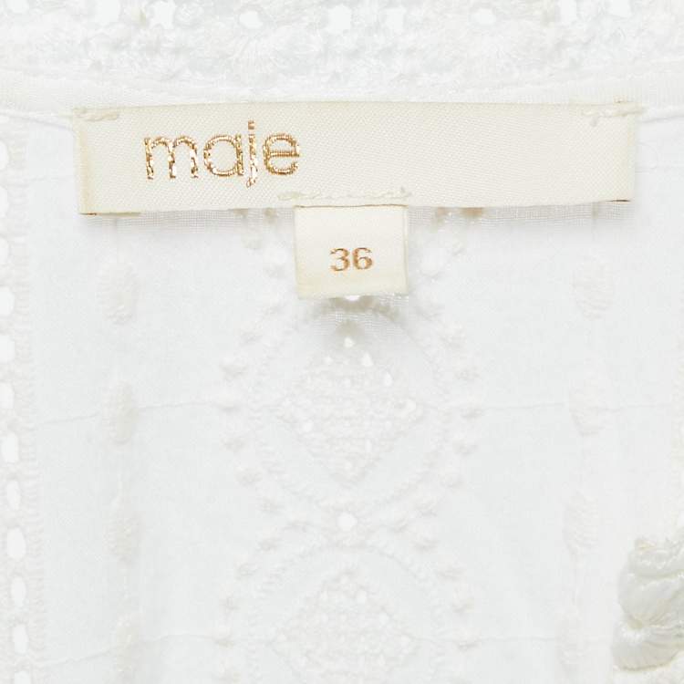 Pre Owned Maje White Lace Button Front Midi Dress S
