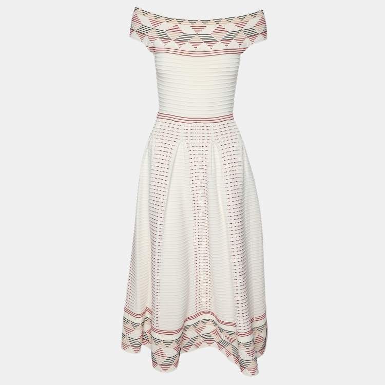 مملوكة مسبقًا Maje White Striped Stretch Knit Midi Dress S