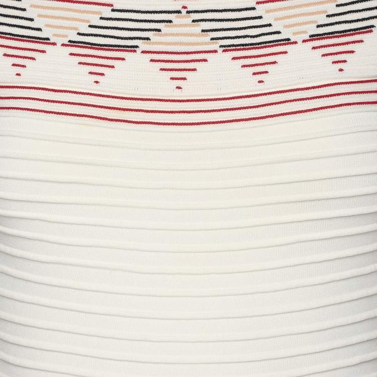 مملوكة مسبقًا Maje White Striped Stretch Knit Midi Dress S