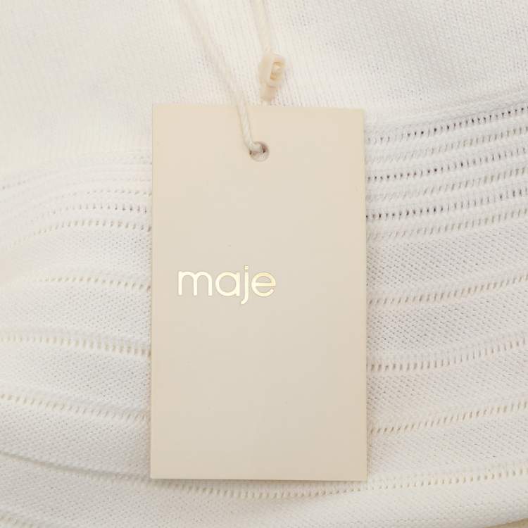 مملوكة مسبقًا Maje White Striped Stretch Knit Midi Dress S
