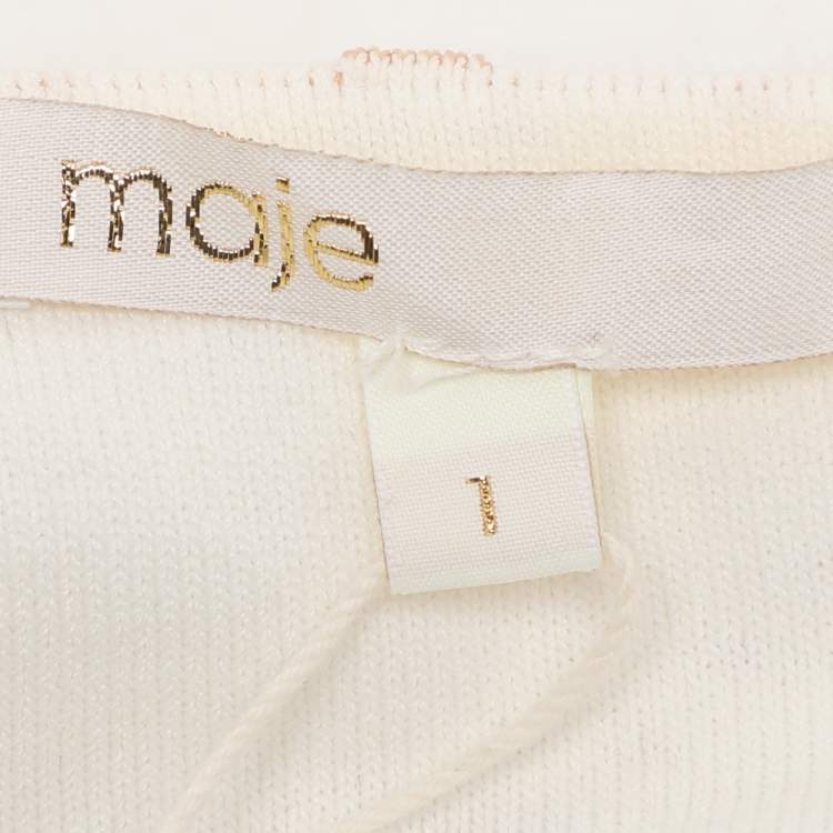 مملوكة مسبقًا Maje White Striped Stretch Knit Midi Dress S
