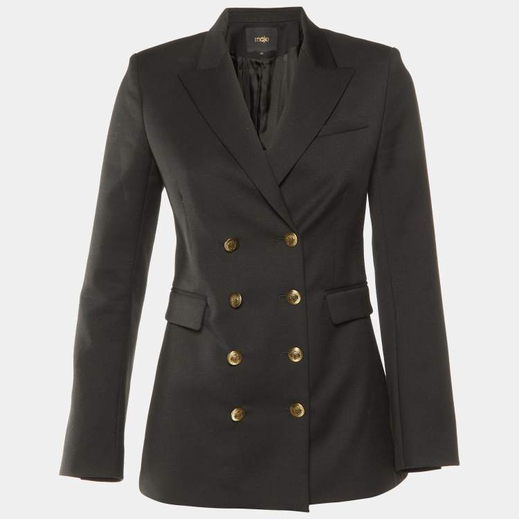 Pre Owned Maje Black Wool Double Breasted Blazer S