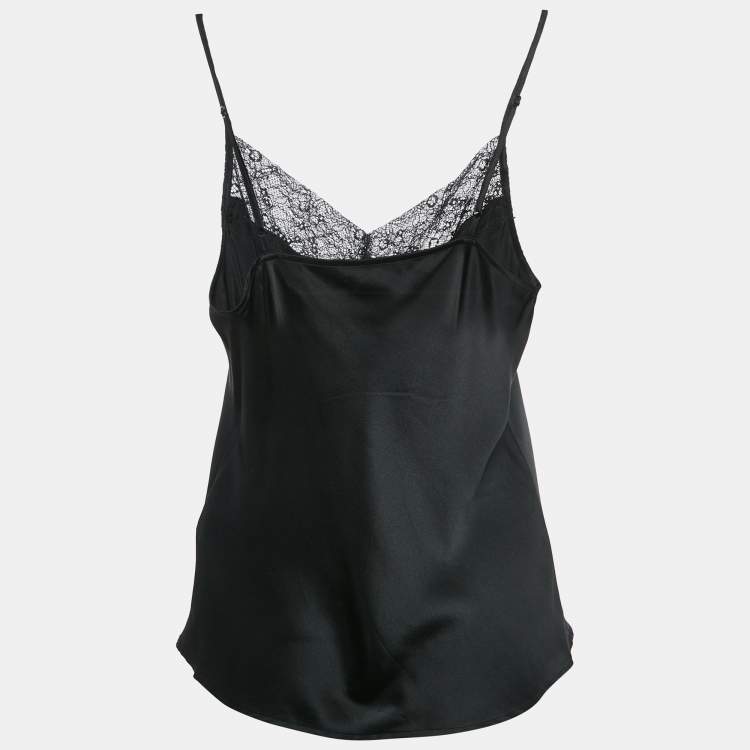 Pre Owned Maje Black Lace Trim Satin Silk Camisole XS