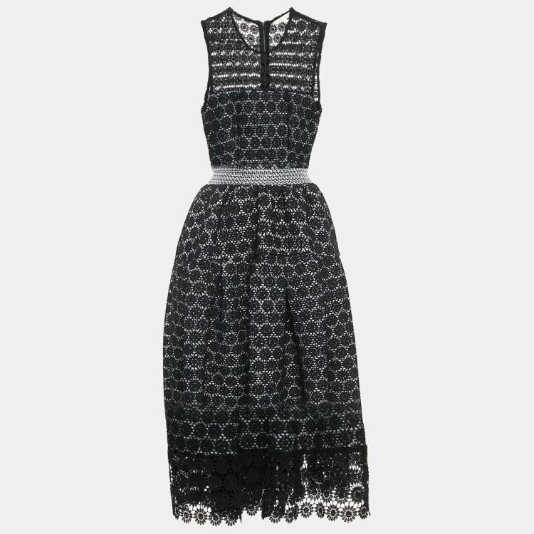 Pre Owned Maje Black Floral Lace Sleeveless Flared Short Dress S