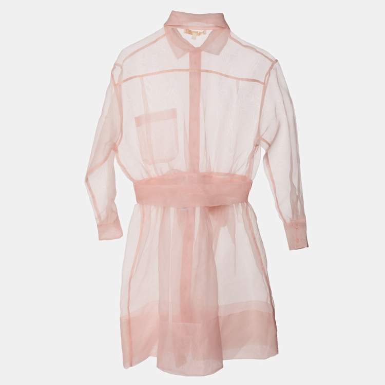 مملوكة مسبقًا Maje Rose Pale Organza Belted Mini Shirt Dress S