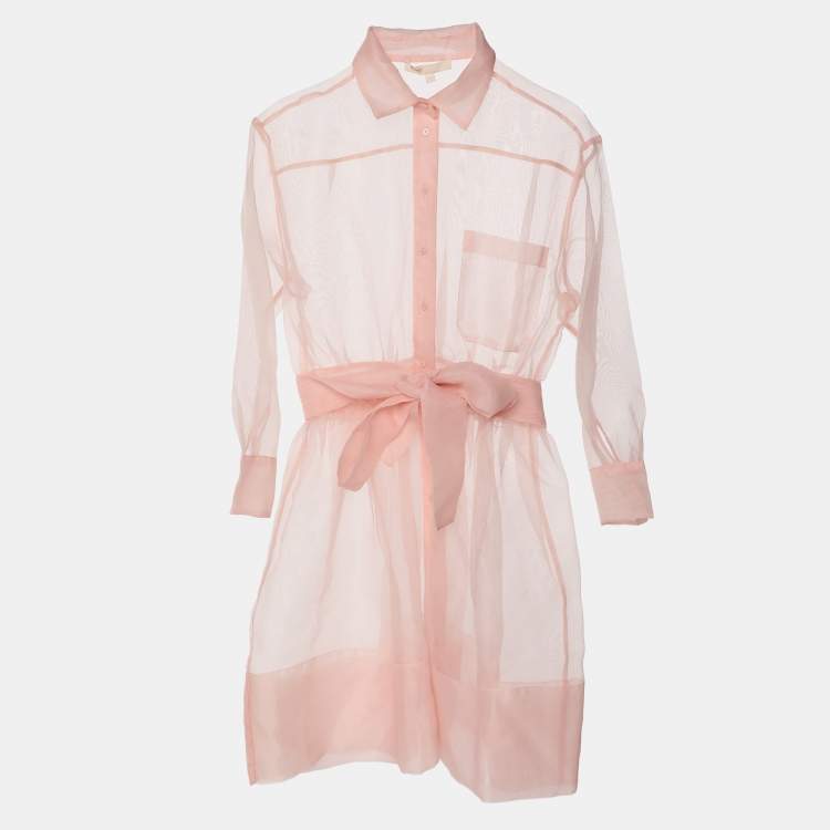مملوكة مسبقًا Maje Rose Pale Organza Belted Mini Shirt Dress S