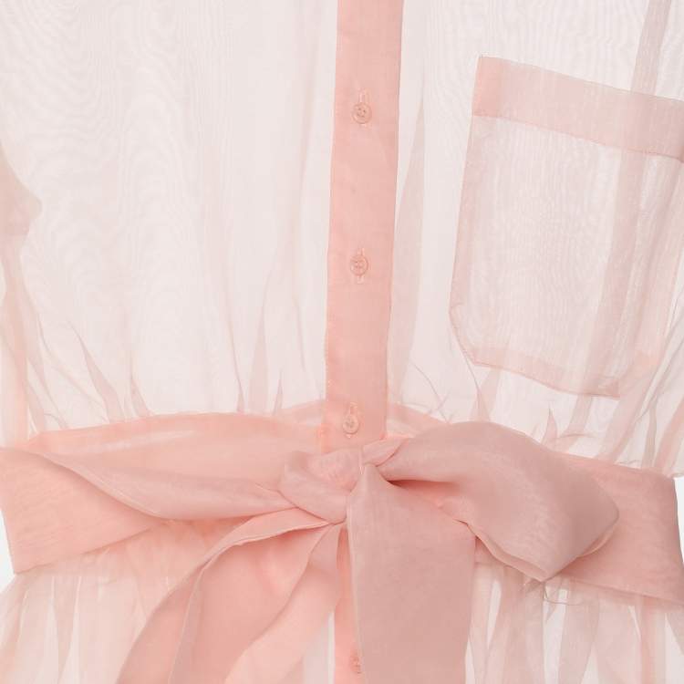 مملوكة مسبقًا Maje Rose Pale Organza Belted Mini Shirt Dress S