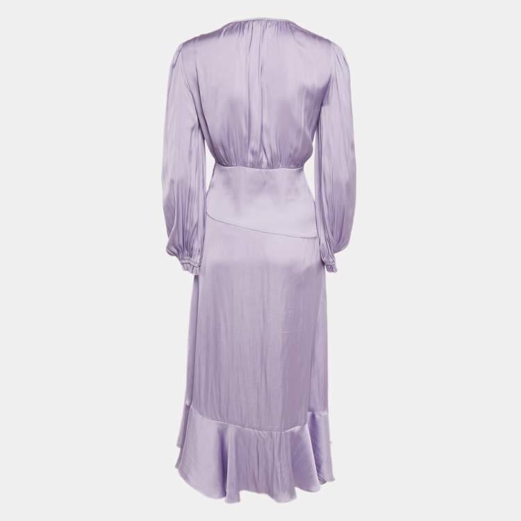 مملوكة مسبقًا Maje Purple Satin Flounce Maxi Dress XS
