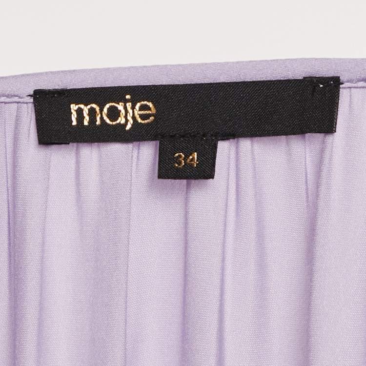 مملوكة مسبقًا Maje Purple Satin Flounce Maxi Dress XS