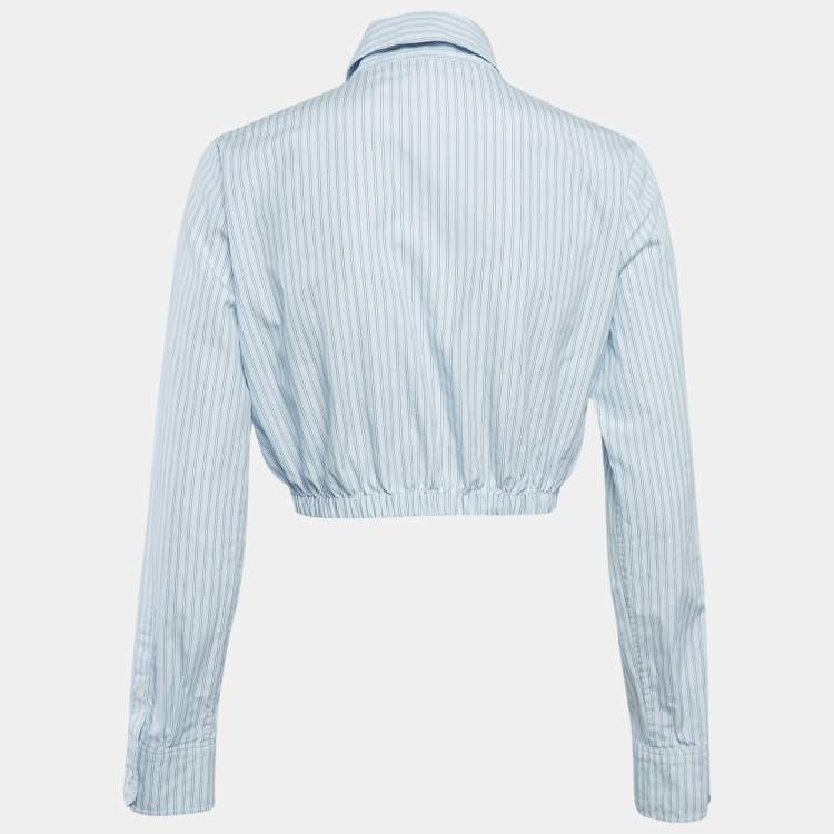 Pre Owned Maje Blue Striped Cotton Crop Shirt S