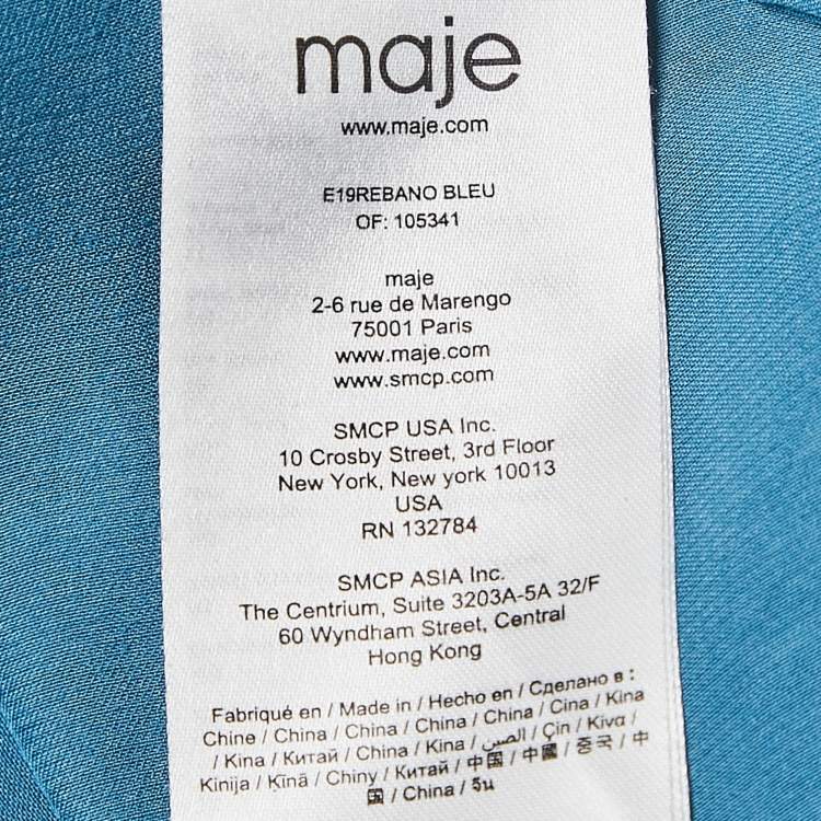 Pre Owned Maje Blue Silk Shirring Detail Belted Shirt Dress XL