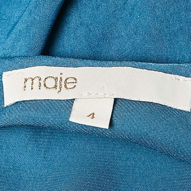 Pre Owned Maje Blue Silk Shirring Detail Belted Shirt Dress XL
