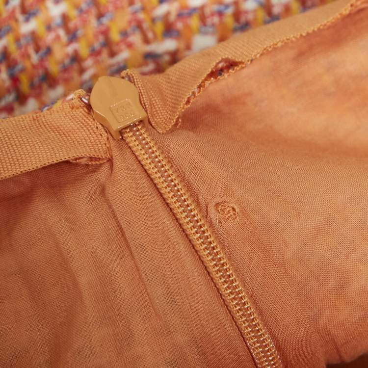 Pre Owned Maje Orange Tweed Tie-Up Jacket and Skirt Set S/M