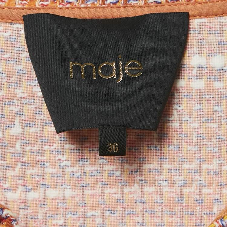 Pre Owned Maje Orange Tweed Tie-Up Jacket and Skirt Set S/M