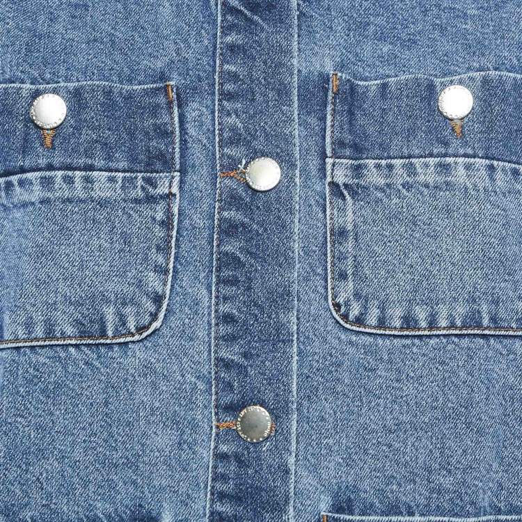 Pre Owned Maje Blue Fringed Denim Button Front Single Breasted Jacket L