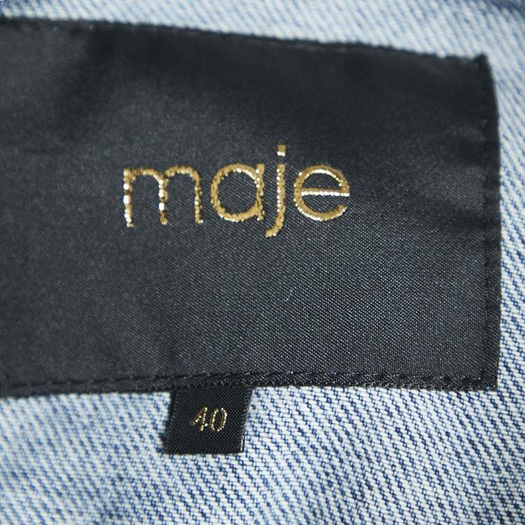 Pre Owned Maje Blue Fringed Denim Button Front Single Breasted Jacket L