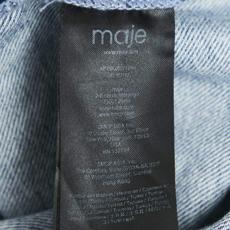 Pre Owned Maje Blue Fringed Denim Button Front Single Breasted Jacket L