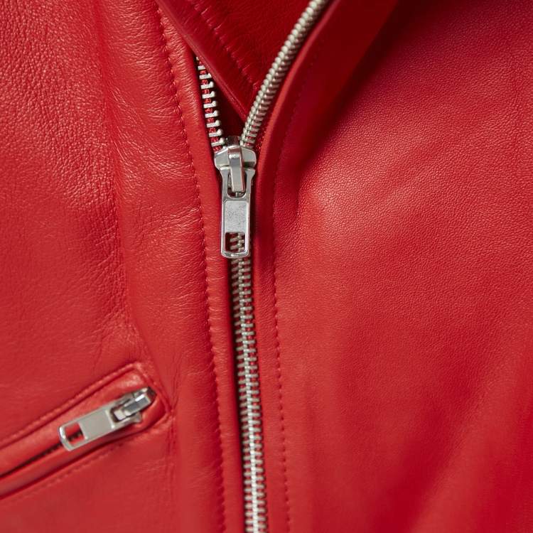 Pre Owned Maje Red Leather Biker Jacket L