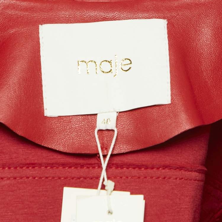 Pre Owned Maje Red Leather Biker Jacket L