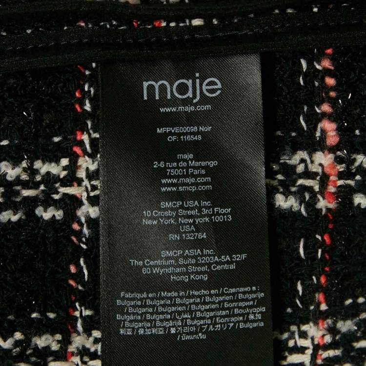 Pre Owned Maje Black Faux Leather Trim Tweed Jacket L