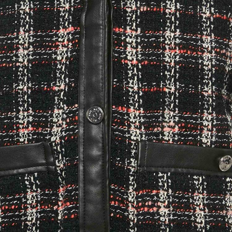 Pre Owned Maje Black Faux Leather Trim Tweed Jacket L