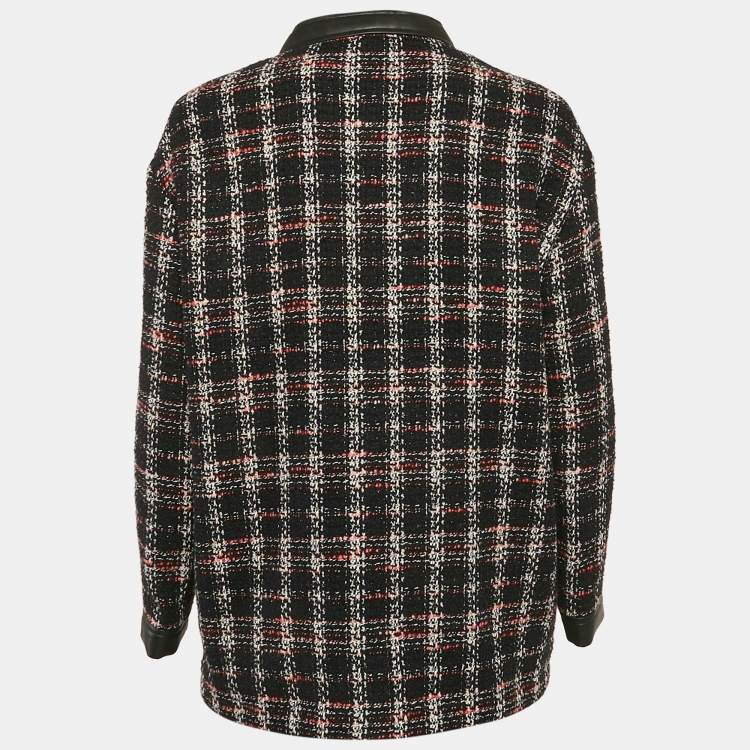 Pre Owned Maje Black Faux Leather Trim Tweed Jacket L