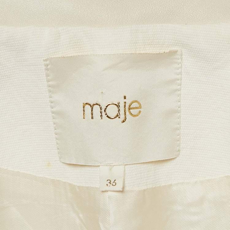 Pre Owned Maje White Crepe Leather Trim Detail Pants Suit S