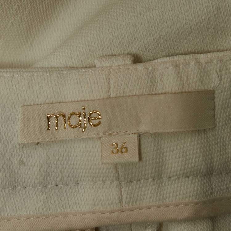 Pre Owned Maje White Crepe Leather Trim Detail Pants Suit S
