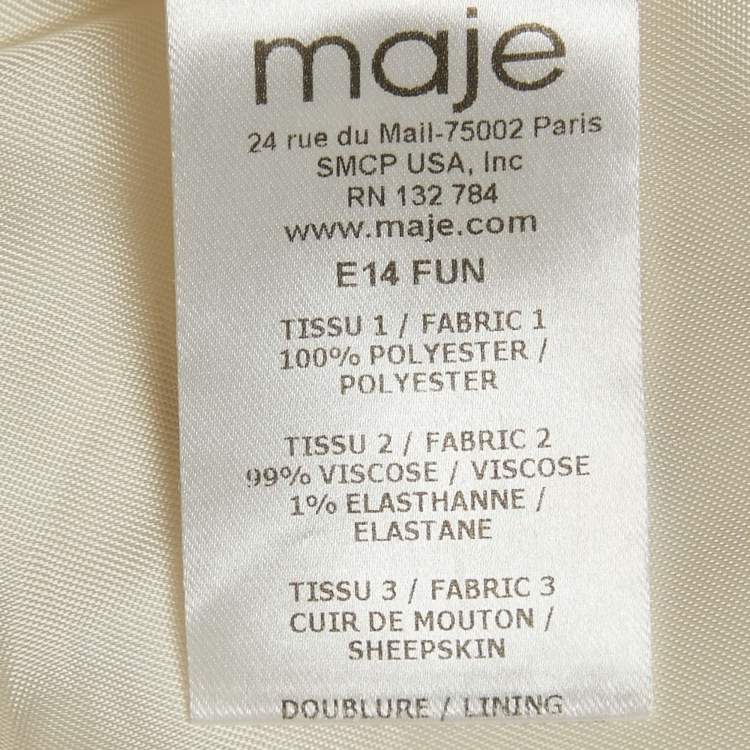 Pre Owned Maje White Crepe Leather Trim Detail Pants Suit S