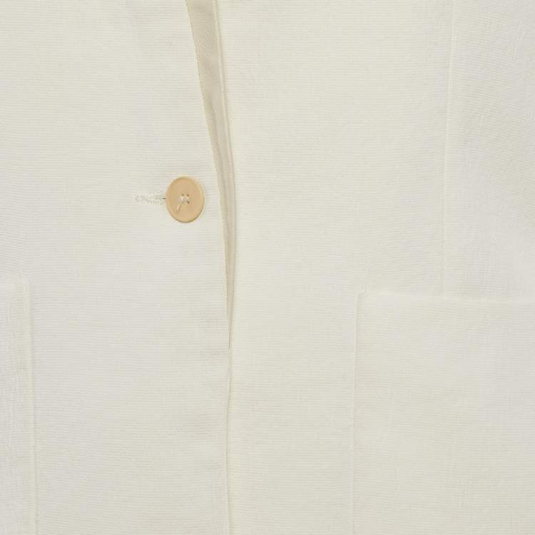 Pre Owned Maje White Crepe Leather Trim Detail Pants Suit S