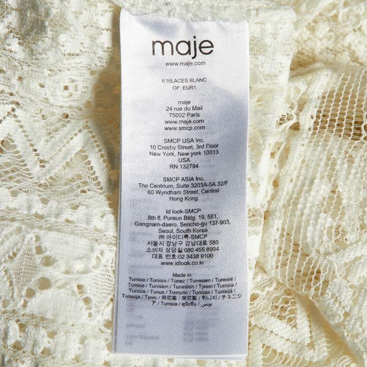 Pre Owned Maje White Lace Ruffled Sheer Blouse M