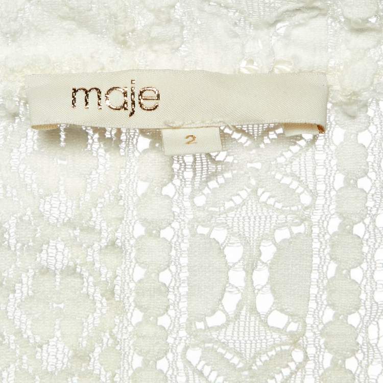 Pre Owned Maje White Lace Ruffled Sheer Blouse M